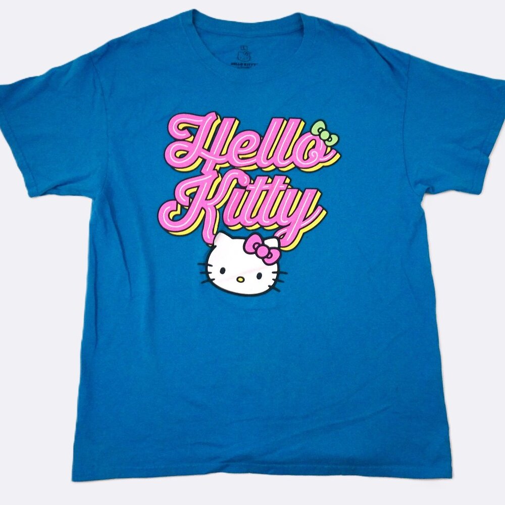 Hello Kitty t-shirt Large Blue Pink Sanrio Ripple Junction Kitty White L Friends